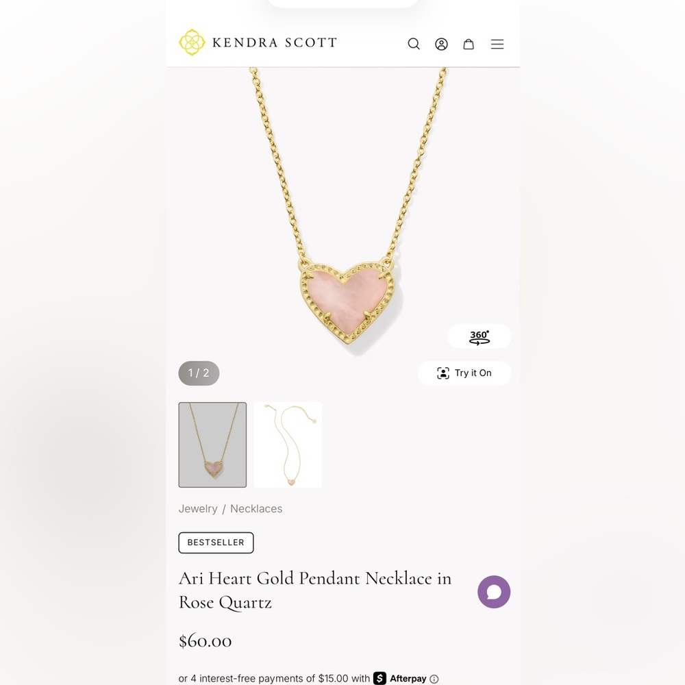 Kendra Scott Gold Heart Necklace with Rose Pink Stone